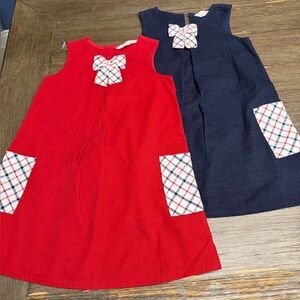 Lot of 2 Beebay Jumper Shift Dress Girls Red Blue Sleeveless Pockets 3yrs